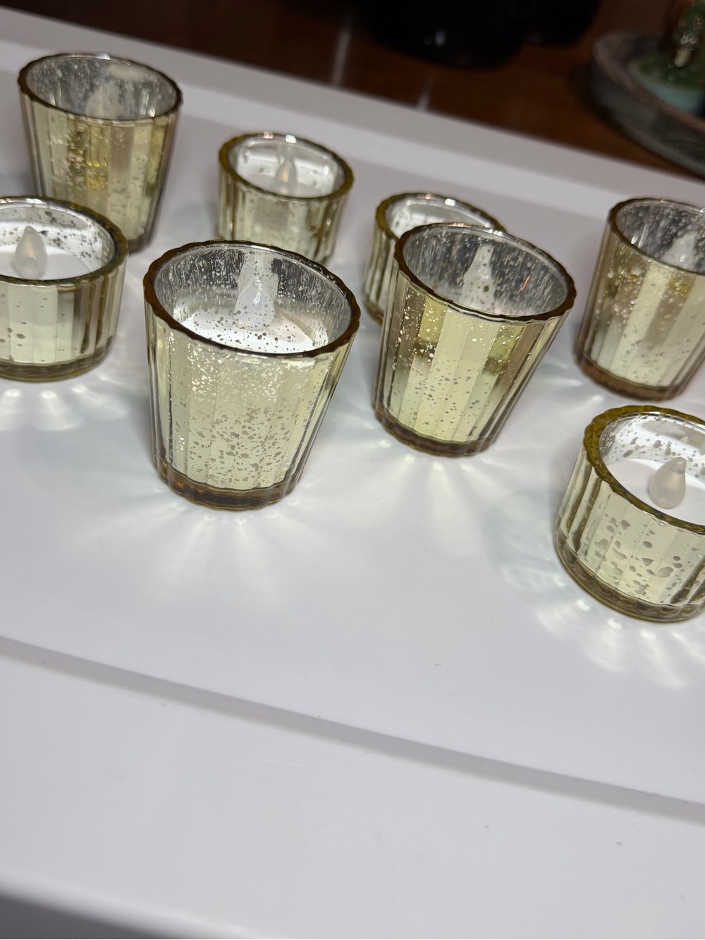 Decorative Gold Mercury Glass Votive Holders w/ LED candles - Set of 8